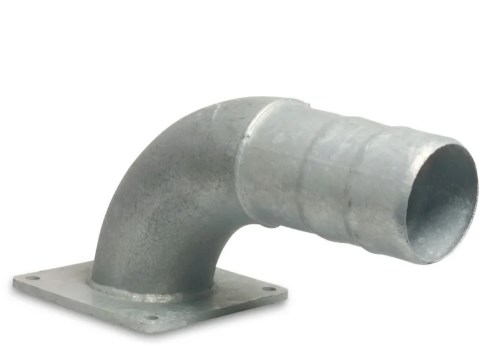 Bauerkoppling Böj 90° stål galvaniserad 8" x 200 mm fyrkantig fläns x slangkoppling