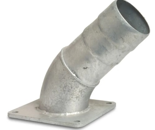 Bauerkoppling Böj 45° stål galvaniserad 4" x 100 mm fyrkantig fläns x slangkoppling