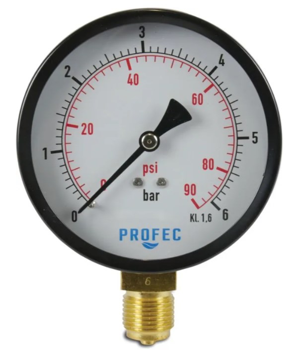 Manometer, tryckmätare 100mm, 0-10bar, 1/2"