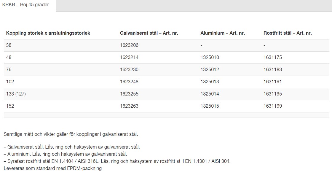 M42 Böj med han- och honkoppling av kardantyp KRKB 45° 133 (127) - Bild 2