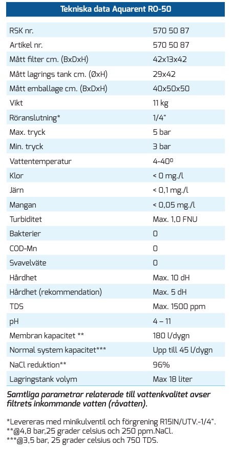 Aquarent RO-50 vattenfilter salt, flourid, uran, arsenik, nitrit, nitrat - Bild 3