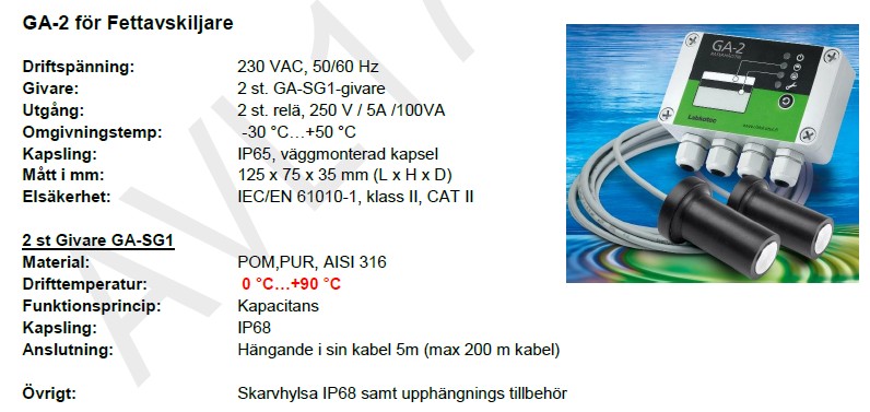 Labkotec GA-2 larm för Fettavskiljare, maxnivå & fettnivå - Bild 5